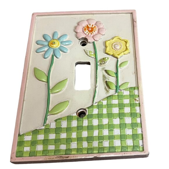 Vintage Hand-Painted Floral Ceramic Single Light Switch Cover Plate - Picture 5 of 6